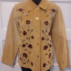 Brandon Thomas 100%Leather Coat W/ Rose Embroidery